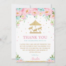 Carousel Merry Go Round Rosa Mint Blommigt Birthda Tack Kort