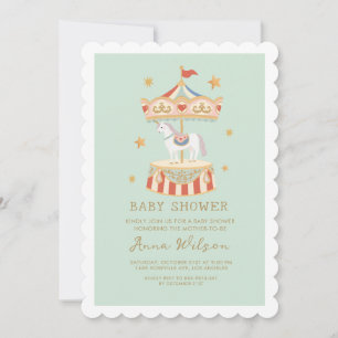 Carousel Pastel Sage Grönt Cute Baby Shower Inbjudningar