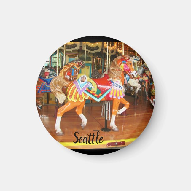 Carousel Paved Horse Seattle Magnet (Framsidan)