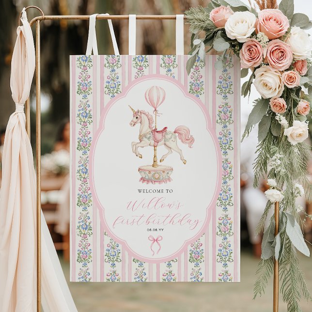 Carousel Pink First Birthday Welcome Poster (Skapare uppladdad)