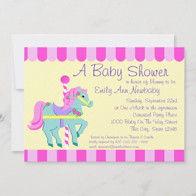 Carousel Pony Baby Shower Inbjudningar (Framsida)