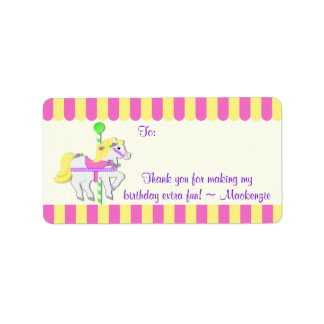 Carousel Pony Birthday Favor Tag Adressetikett