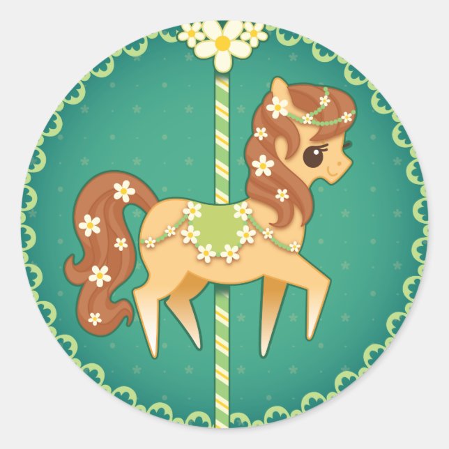 Carousel Pony - Daisy Flower Runt Klistermärke (Framsida)