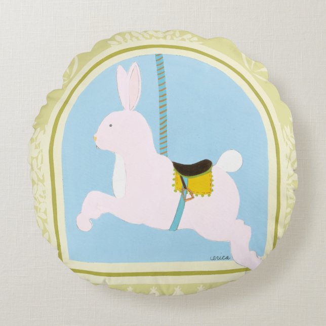 Carousel Rabbit från juni Erica Vess Rund Kudde (Framsidan)