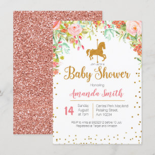 Carousel Ro Guld Baby Shower-inbjudan Inbjudningar