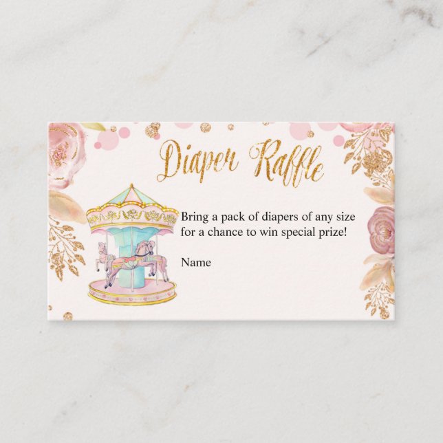 Carousel Rosa Glitter Diaper Raffle Card Tilläggskort (Framsida)