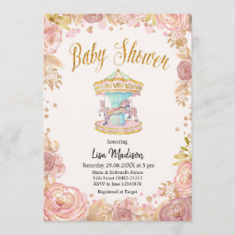 Carousel Rosa Glitter Horse Baby Shower Inbjudningar