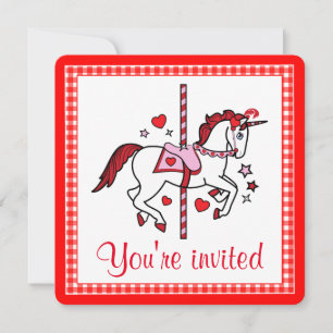 Carousel Unicorn Valentine Day Party Inbjudningar
