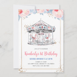 Carousel Wonderland Rosa Birthday Inbjudningar