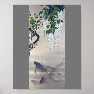 Carp and White Wisteria, Watanabe Seitei Poster