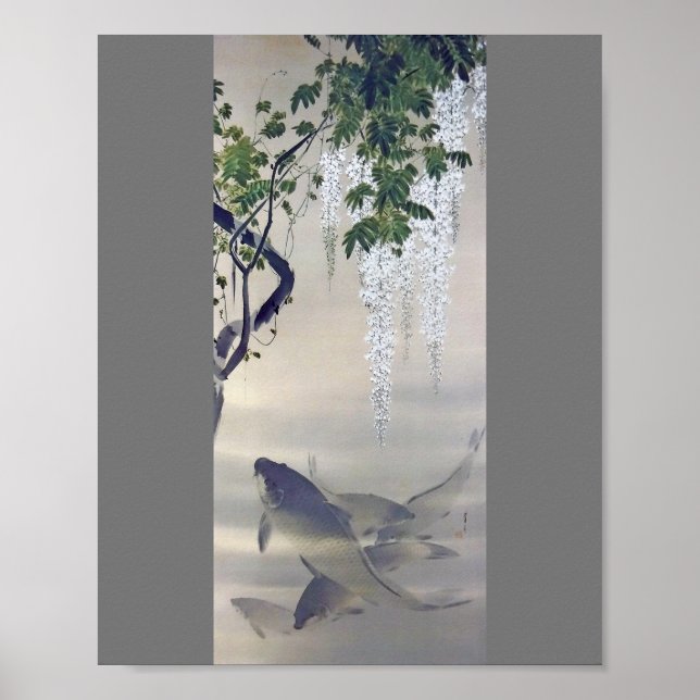 Carp and White Wisteria, Watanabe Seitei Poster (Framsidan)