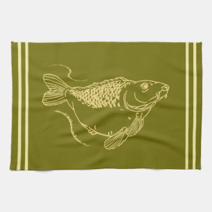 Carp Angling Fisherman Khaki Grönt Fishing Kökshandduk