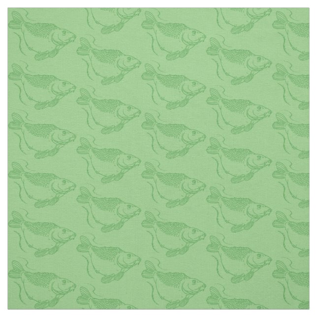 Carp Fish Print Khaki Grönt Fishing Tyg (Provkarta)