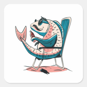 Carp-fiskdrycker Beer Funny Fishing Gift Fyrkantigt Klistermärke