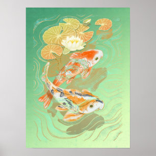 Carp Koi Fish Vatten Lily Pond Poster