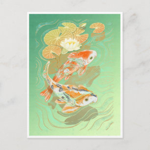 Carp Koi Fish Vatten Lily Pond-vykort Vykort