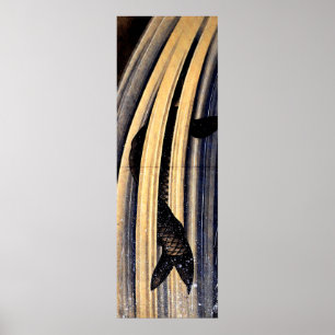 Carp som hoppar upp en kaskad vid Hokusai Poster
