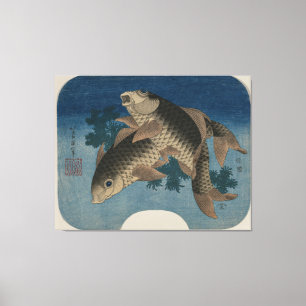 Carp Swimming från Vatten Ogräs - Kanvastryck
