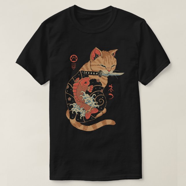 Carp Tattooed Cat T Shirt (Design framsida)