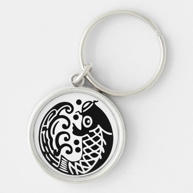 Carp-våg Rund Silverfärgad Nyckelring (Framsidan)