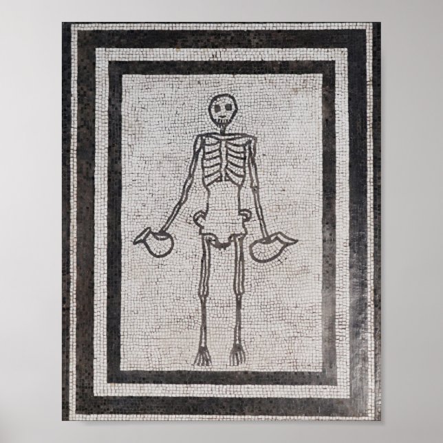 Carpe Diem Ancient Roman Skeleton Mosaic Poster (Framsidan)