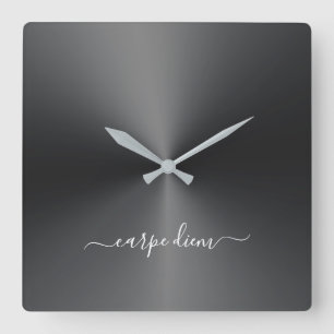 Carpe Diem Black Metallic Stil Acrylic Fyrkantig Klocka