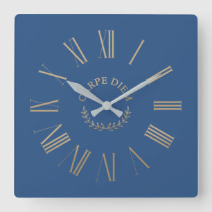 Carpe Diem Blue Acrylic Wall Clock Fyrkantig Klocka