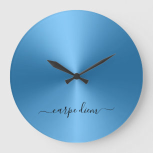 Carpe Diem Blue Metallic Stil Acrylic Stor Klocka