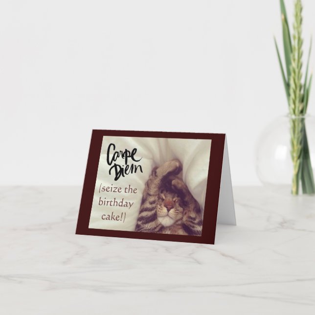 Carpe Diem Cat Birthday Card Kort (Framsida)