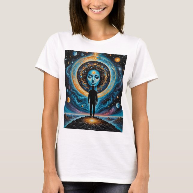 Carpe Diem Cosmic Goddess Art Shirt T Shirt (Framsida)