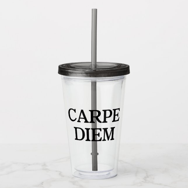 Carpe Diem grått akryltumlare Take Away Mugg (Framsida)