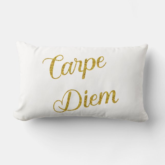 Carpe Diem Guld Faux Glitter Metallic Sequins Lumbarkudde (Framsida)
