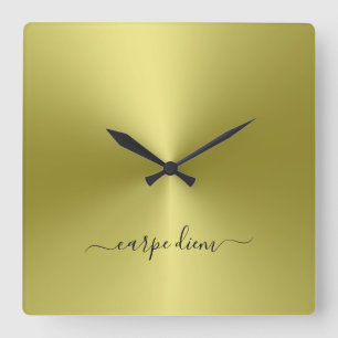 Carpe Diem Gult Metallic Stil Acrylic Fyrkantig Klocka