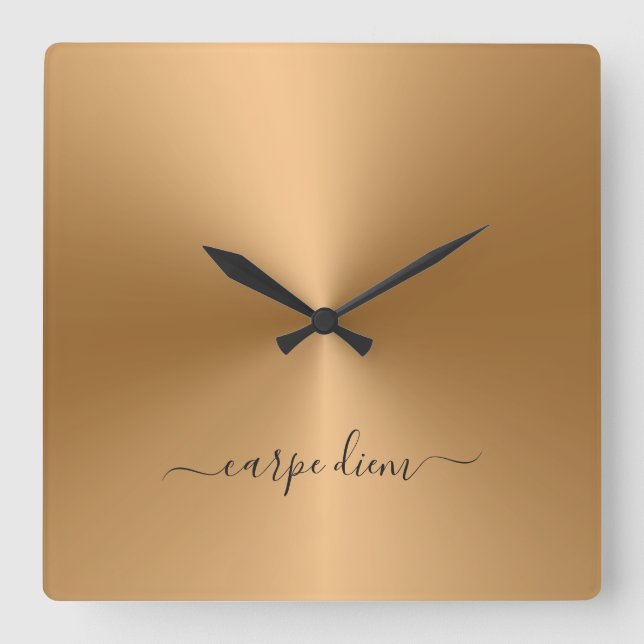 Carpe Diem Honung Metallic Stil Acrylic Fyrkantig Klocka (Framsida)