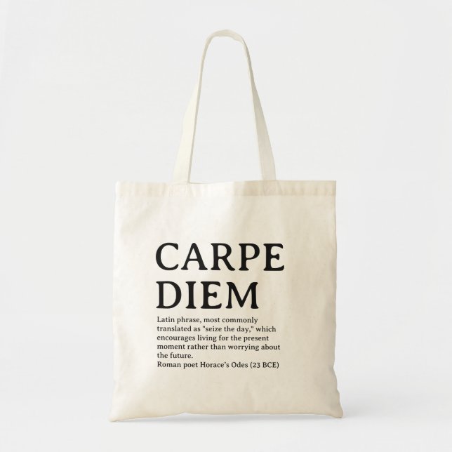 Carpe Diem latin quote Tygkasse (Framsidan)