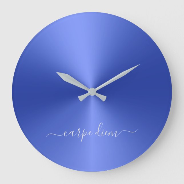 Carpe Diem Mörk blått Metallic Stil Acrylic Stor Klocka (Framsida)