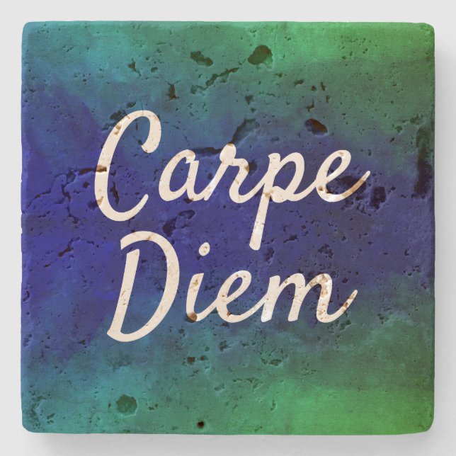 Carpe Diem Motivational citationsteckenblått & Stenunderlägg (Framsidan)