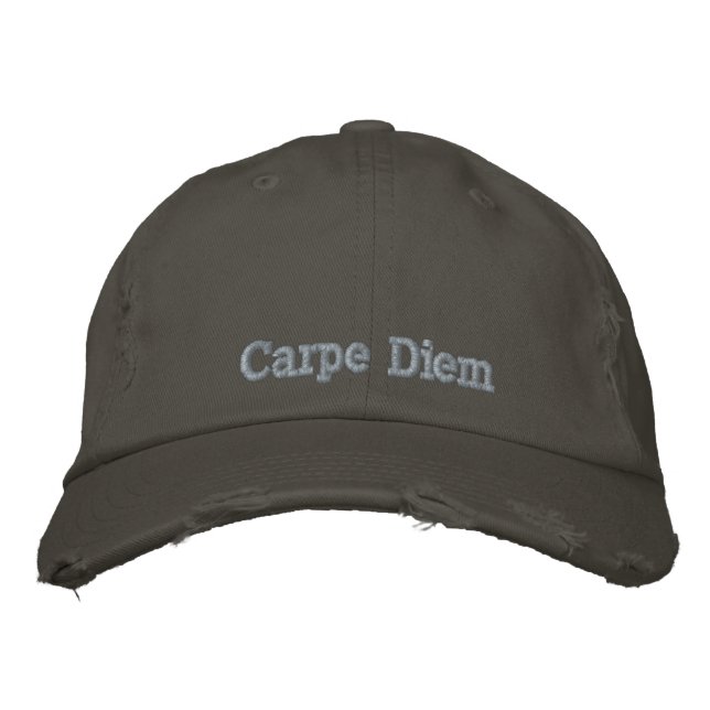 Carpe Diem Motivational Quote Rosa Rustic Grått Broderad Keps (Framsida)