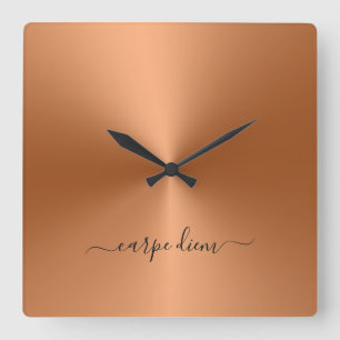 Carpe Diem Orange Metallic Stil Acrylic Fyrkantig Klocka