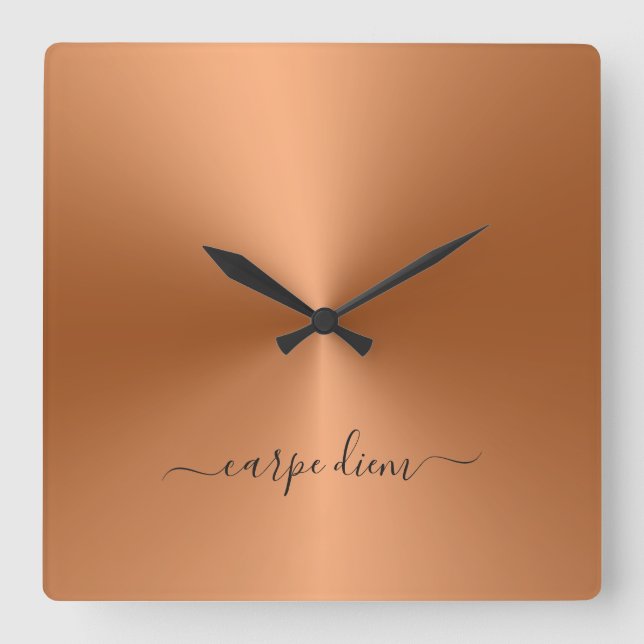 Carpe Diem Orange Metallic Stil Acrylic Fyrkantig Klocka (Framsida)