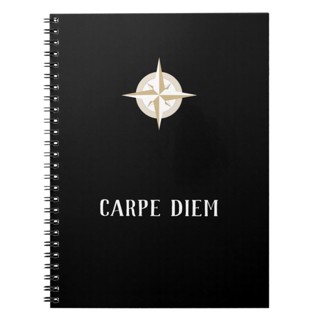 Carpe Diem på Black med Guld White Compass Anteckningsbok (Framsidan)