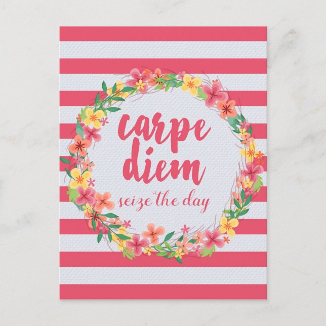 Carpe Diem/Seize Day Rosa Quote Vykort (Framsida)
