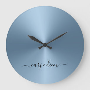 Carpe Diem Steel Blue Metallic Stil Acrylic Stor Klocka