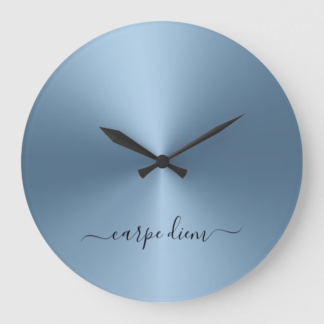 Carpe Diem Steel Blue Metallic Stil Acrylic Stor Klocka (Framsida)