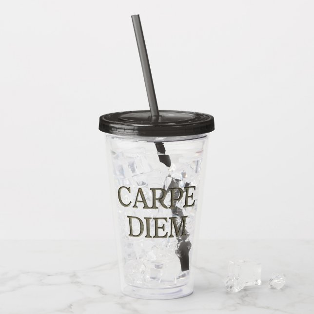 Carpe Diem Stone grått akryltumör Take Away Mugg (Framsida Ice)