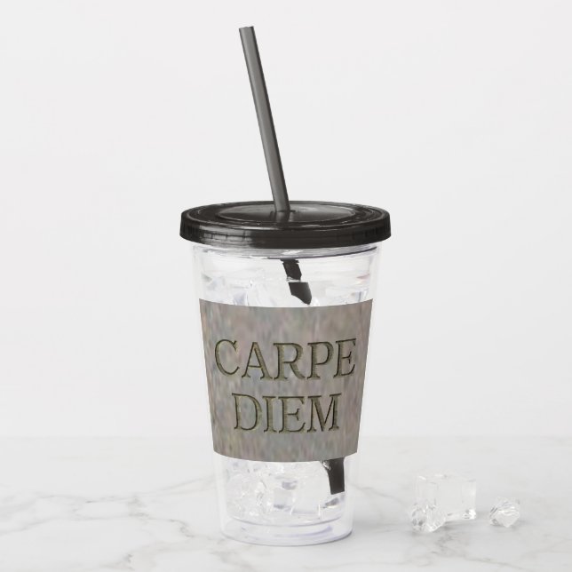 Carpe Diem Stone grått akryltumör Take Away Mugg (Framsida Ice)