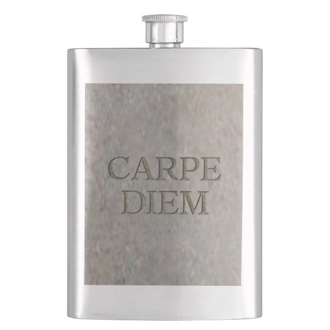 Carpe Diem Stone-kolv av rostfritt stål Fickplunta (Framsidan)