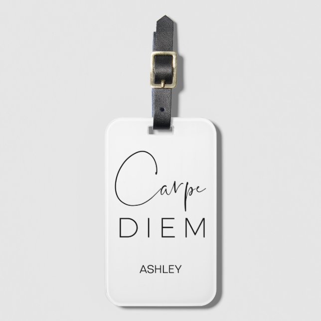 CARPE DIEM | Svart hand Lettered Namn Typography Bagagebricka (Framsida vertikal)