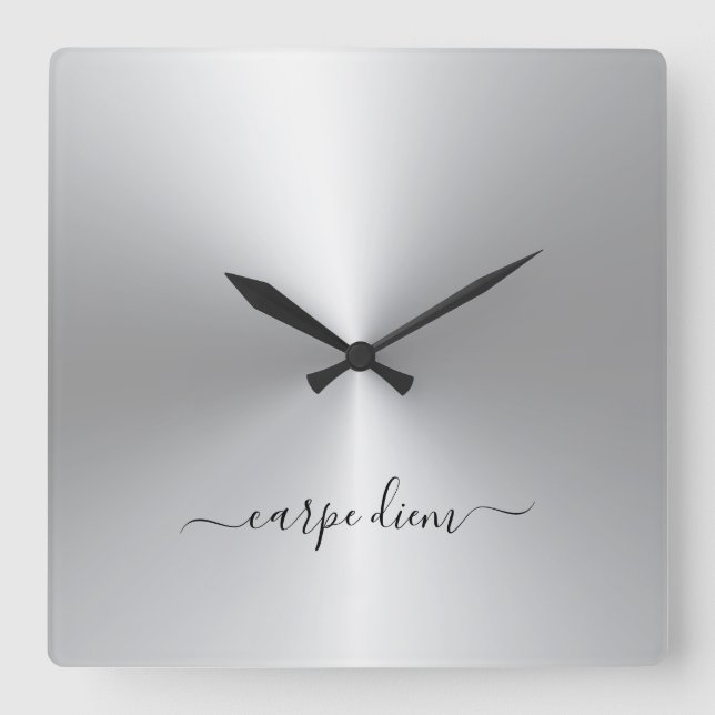Carpe Diem White Metallic Stil Acrylic Fyrkantig Klocka (Framsida)