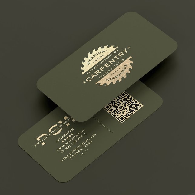 Carpenter Army Grönt Guld Saw Modern Visitkort (Carpenter Army Green Gold Saw Modern Business Card
)